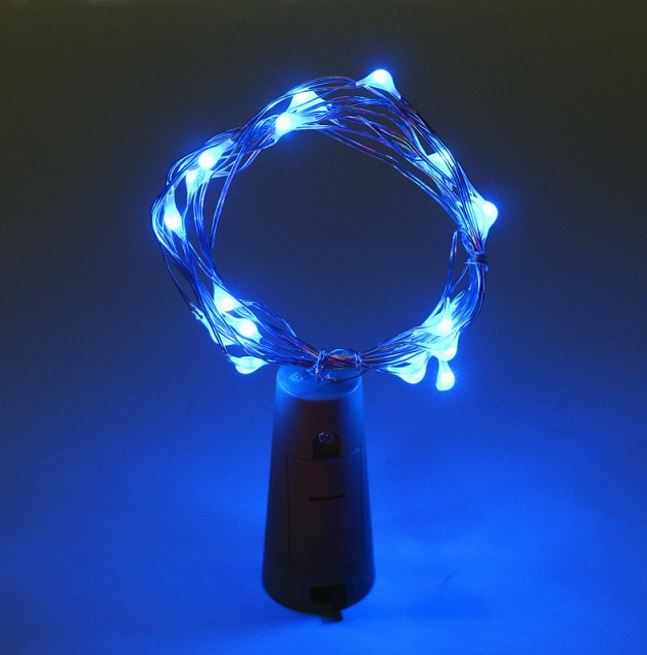 Tira de Luces LED de Cobre con Corcho con Batería, 0.3W, Azul, 20LED/2Metros