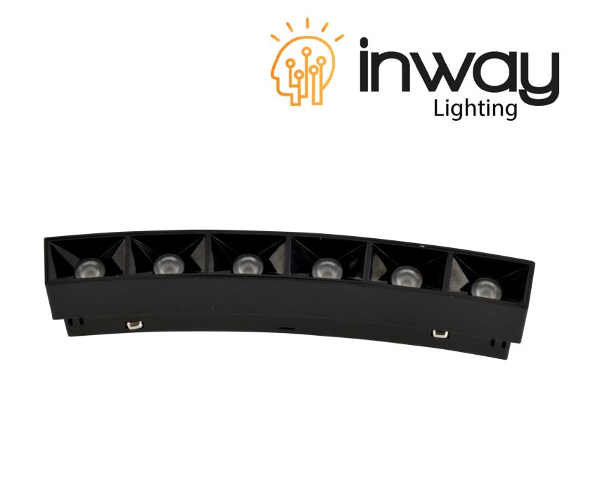 Lámpara Lineal Magnética LED tipo Arco p/Riel de 20mm de ancho con rejilla, 6W, 7.08&quot;(180mm), NW 4000K, 48Vdc, Instalación: Empotrar o Superficie, 24 Grados, Negra