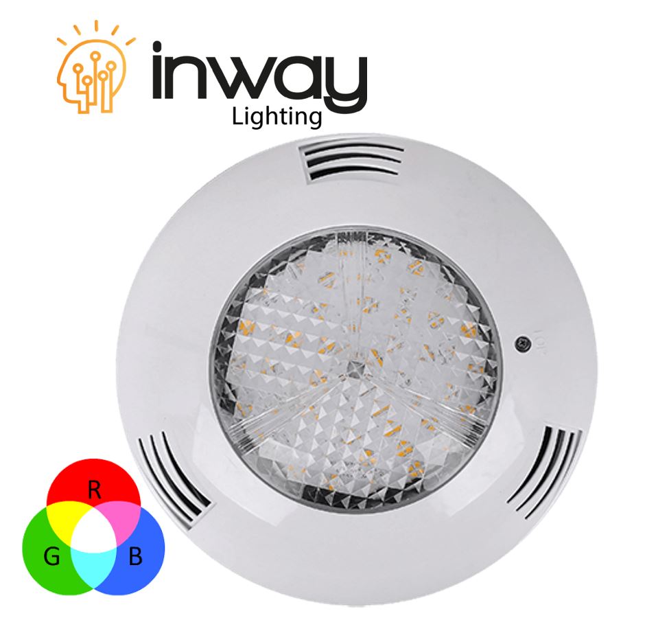 Lámpara de Piscina LED de Superficie, 25W, RGB, 12Vac, No Incluye Control, 60 Grados, Incluye memoria interna, IP68