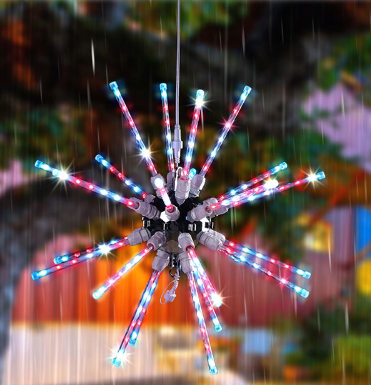 Decoración Navideña LED tipo Fireworks 3D Smart p/Exterior, 3-6W, RGBW, 24Vdc, Dimensiones: Φ3' (Φ0.9m) 288pcs de LED (24pcs de tubos), Conectable, Con Control Remoto, Cable conductor de 10' (3m), IP67