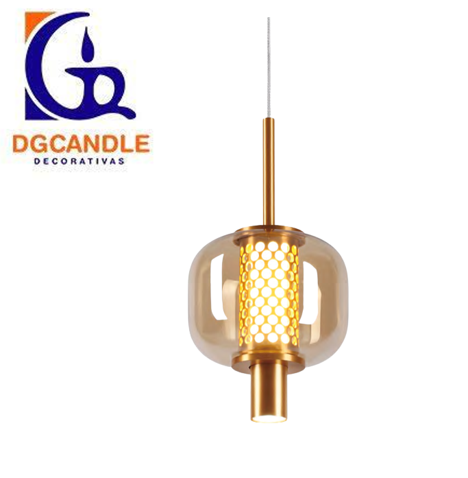 Lámpara LED Decorativa Colgante, DG60825P, 8W, NW 4000K, 85-265Vac, Dimensiones: 140x140x1500mm, IP20, Dorado