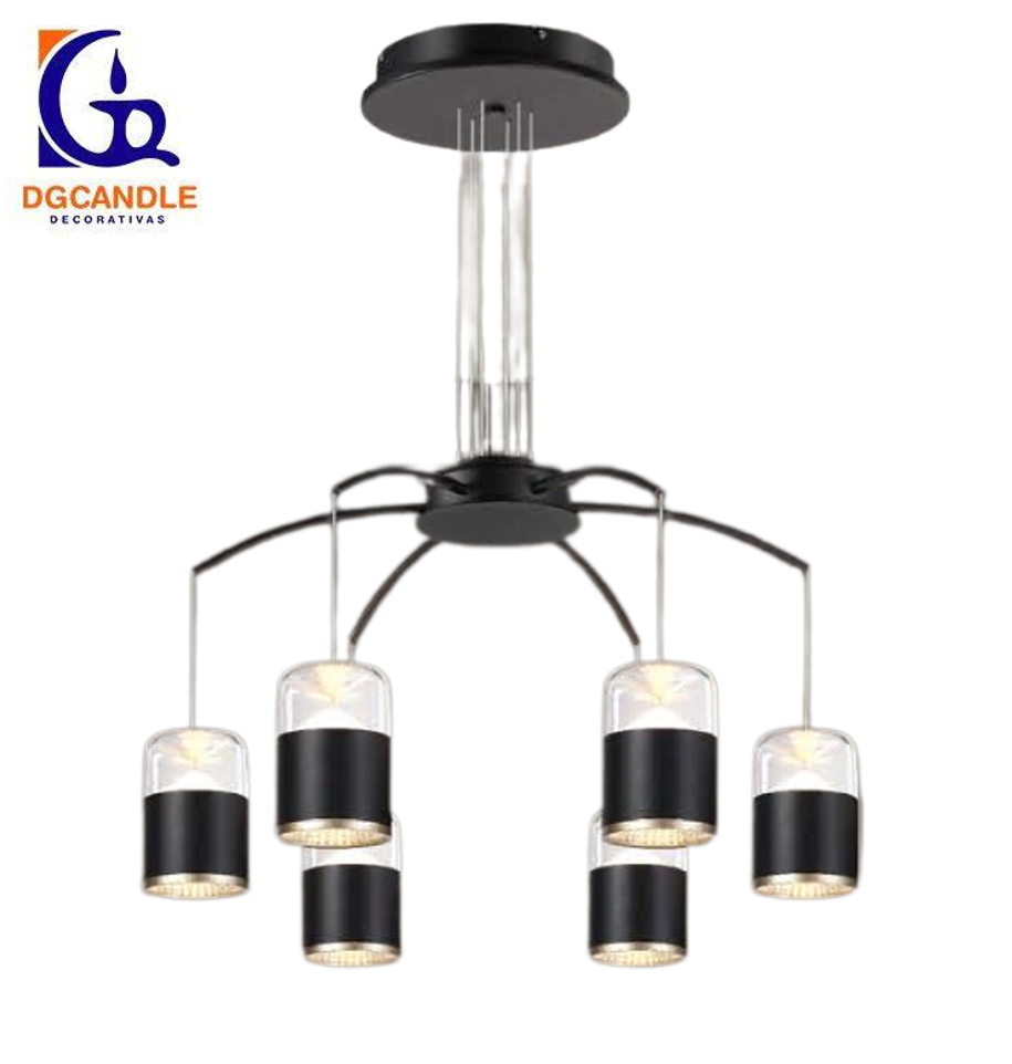 Lámpara LED Decorativa Colgante, DG61029P, 50W, 6x8.33W, NW 4000K, 85-265Vac, Dimensiones: 680x680x1500mm, IP20, Negro con dorado