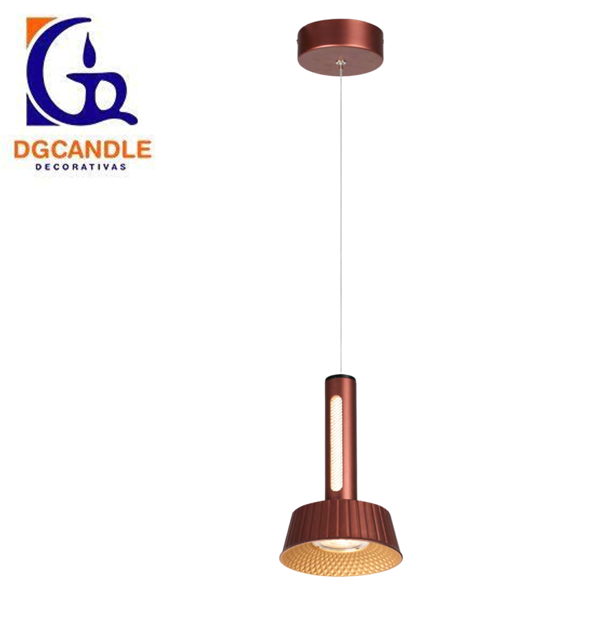 Lámpara LED Decorativa Colgante, DG50882P, 8W, NW 4000K, 85-265Vac, Dimensiones: Φ150x1500mm, IP20, Rose Gold con Negro