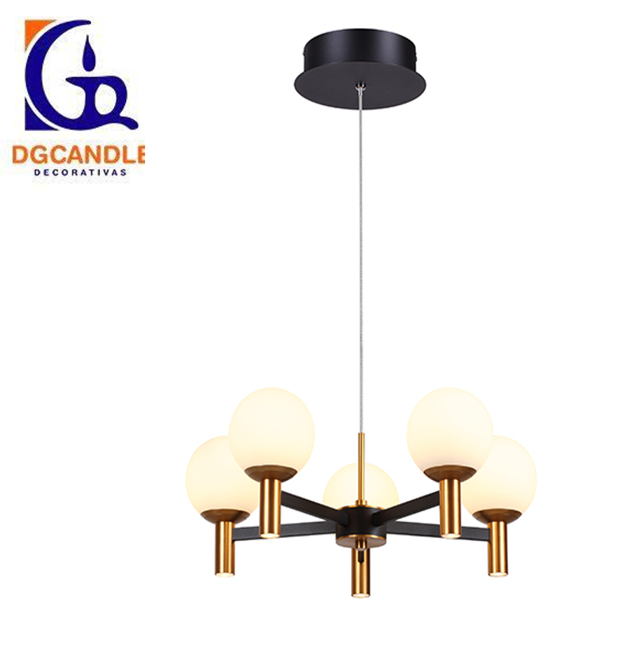Lámpara LED Decorativa Colgante, DG60130P, 42W, NW 4000K, 85-265Vac, Dimensiones: 590x590x1500mm, IP20, Negro con Dorado