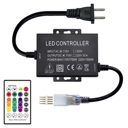[DGPR-1025314] Controlador con Control remoto para Manguera LED para 35 mts, SMD5050, 1000W, RGB, 110-220Vac, Con Bluetooth, 60Led/Mts - 30Led/Mts, IP20