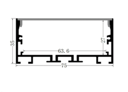 [DGPR-1025603] Perfil de Aluminio p/Cinta LED con PCB de 63mm, DG-S7535, Medidas: 75x35x2400mm, p/Superficie, incluye: difusor opal con nivel de transparencia de un 65%, 2 tapas terminales, 4 clips y 4 tornillos, Plateado