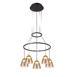 [DGPR-1026801] Lámpara LED Decorativa Colgante, DG50366P, 40W, WW 3000K, 85-265Vac, Dimensiones: 600x600x1500mm, IP20, Negro con dorado