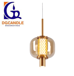 [DGPR-1028028] Lámpara LED Decorativa Colgante, DG60825P, 8W, NW 4000K, 85-265Vac, Dimensiones: 140x140x1500mm, IP20, Dorado