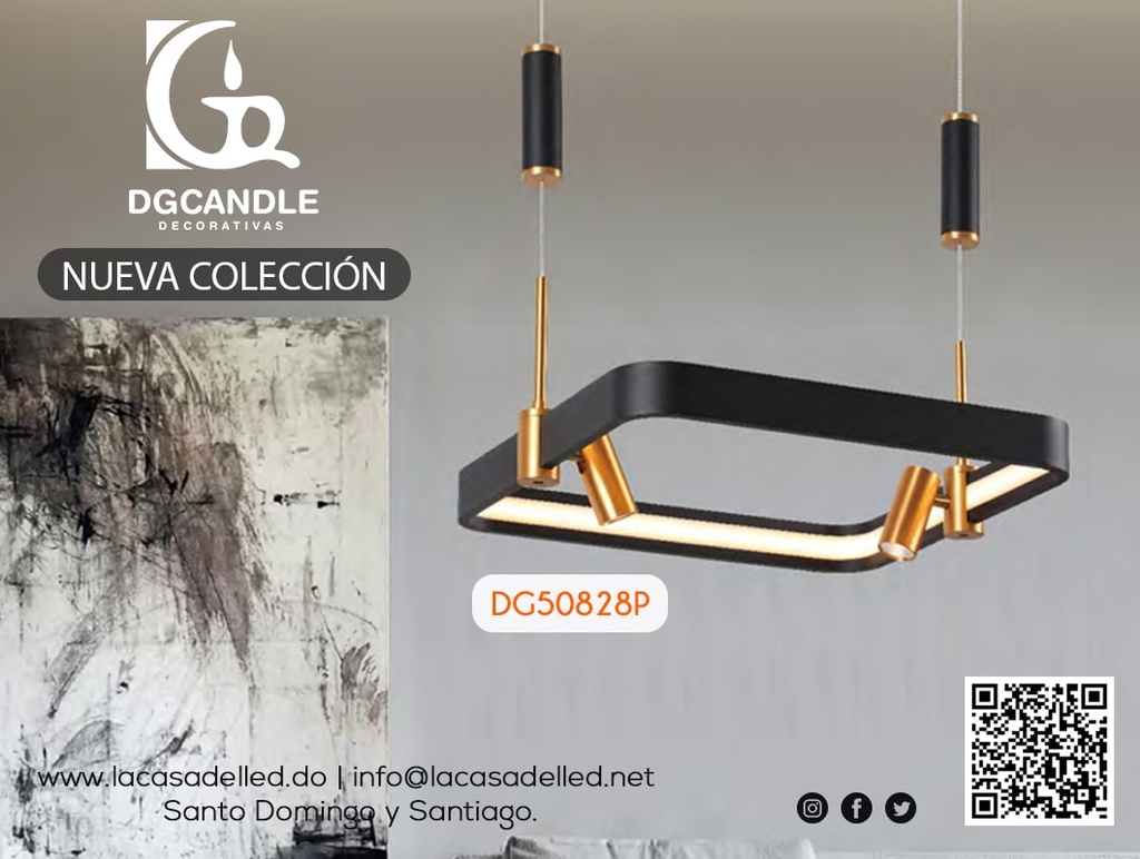 Lampara Colgante Magnetica LED, DG50828P, 20W, NW 4000K, 48Vdc, Dimensiones: 410x380x2000mm, IP20, Negro con dorado