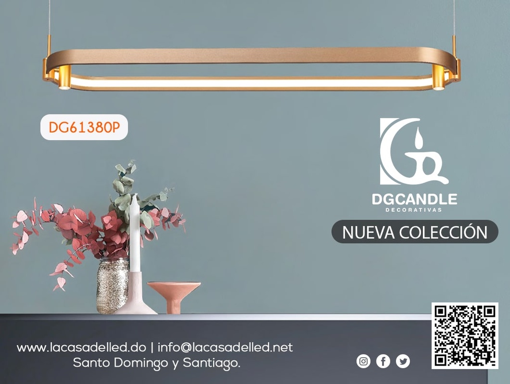 Lampara LED Decorativa Colgante, DG61380P, 60W, NW 4000K, 85-265Vac, Dimensiones: 1120x220x1500mm, IP20, Dorado