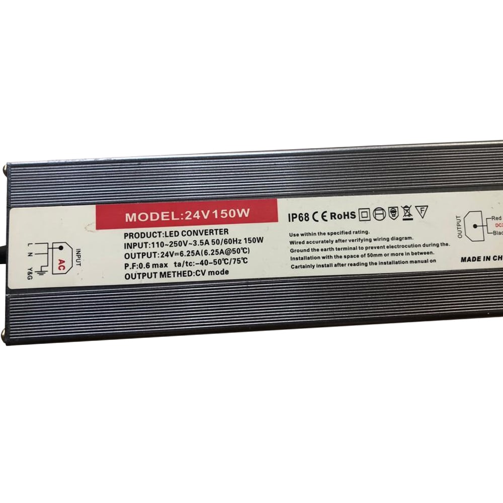 Power Supply Voltaje Constante Corriente Variable LED, 150W, 110-250Vac, 24Vdc, 6.25A, IP67