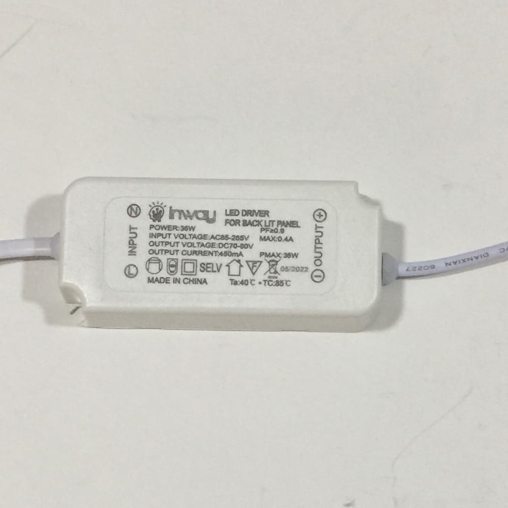 Driver p/Lampara LED, IP20, 36W, 85-265Vac, Output: 70-80Vdc, 450mA