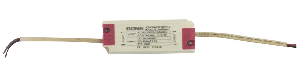 Driver p/Lampara LED, IP20, 30W, 85-265Vac, Output: 20-36Vdc, 900mA