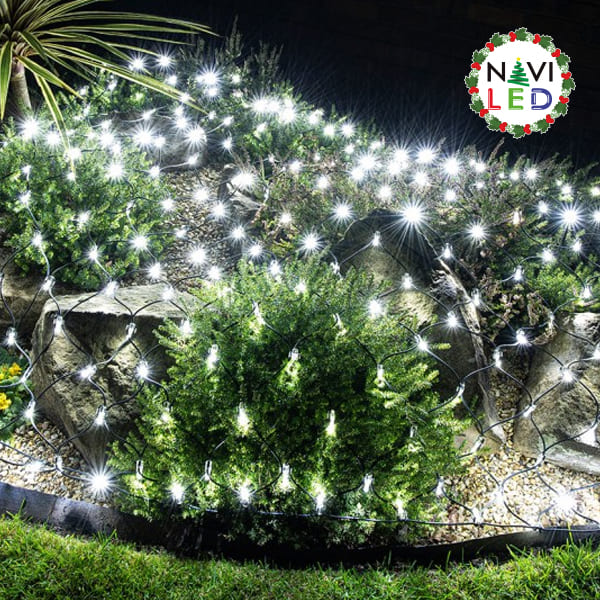 Malla Navideña LED p/Exterior, CW 6000K, 400pcs, 2Mx2M, Con cable verde, IP44, Incluye: Control de 8 modos de operacion.