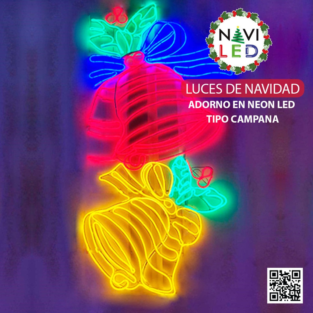 Adorno Navideño en Neon LED p/exterior tipo Campana, 792W, Multicolor, 110Vac, Dimensiones: L180xW90cm