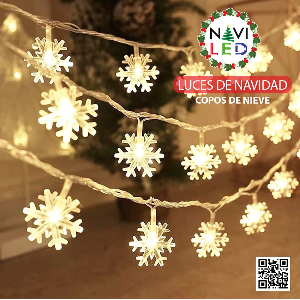 Extension Navideña LED p/Exterior tipo Copo de Nieve, 2700K, 50LED/5Metros, 110Vac, IP65