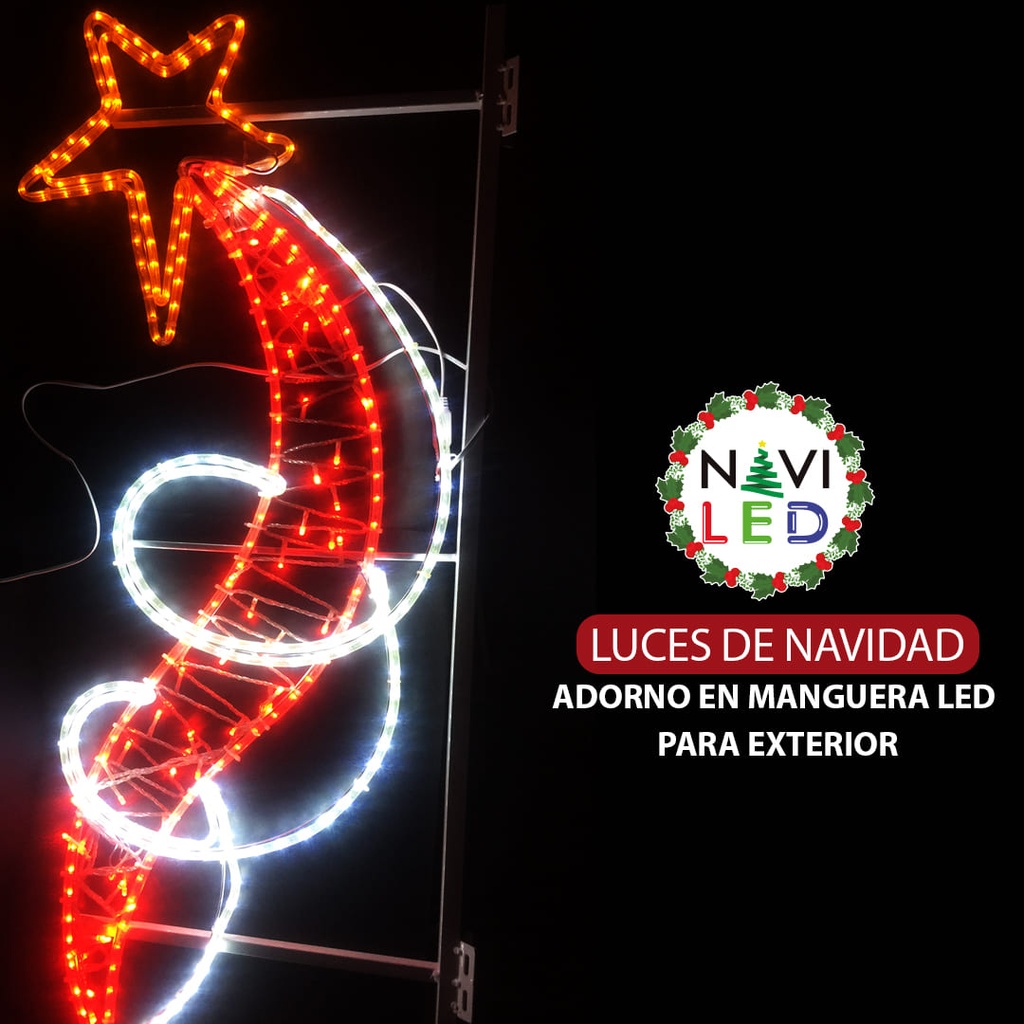 Adorno Navideño 2D en Manguera LED p/exterior tipo DG-082, rojo + 2700K, 110Vac, Dimensiones: 120x50cm