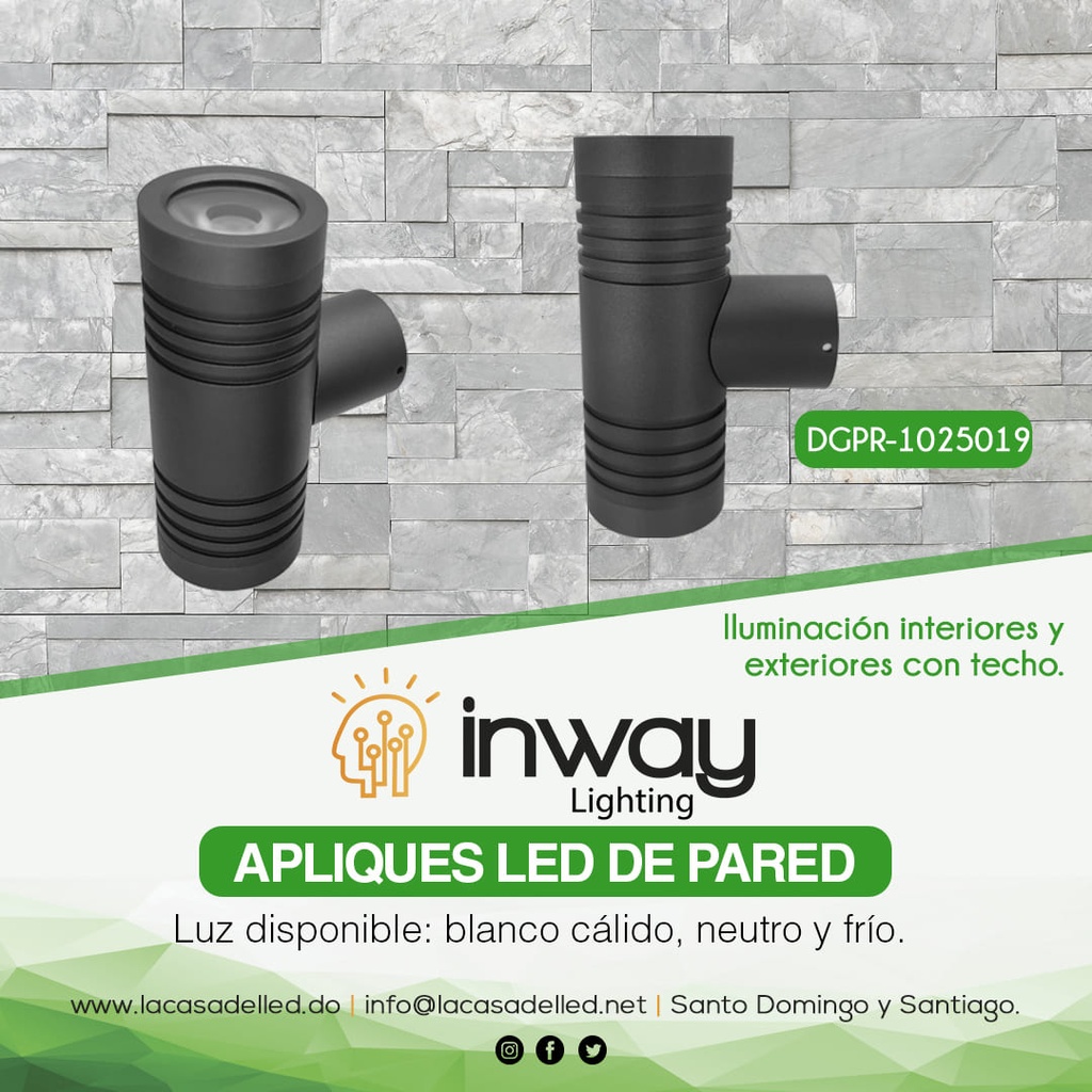 Lampara LED de Pared (Aplique), 7W, 2x3.5W, CW 6000K, 100-265Vac, 36 Grados, Dimensiones: 116x76x46mm, Material: Aluminio con cover de PMMA, IP65, Gris Oscuro