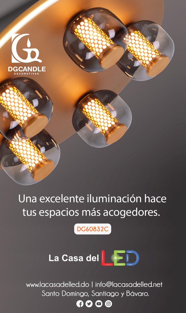 Lampara LED Decorativa de Superficie, DG60832C, 48W, NW 4000K, 85-265Vac, Dimensiones: 622x622x165mm, IP20, Dorado con blanco