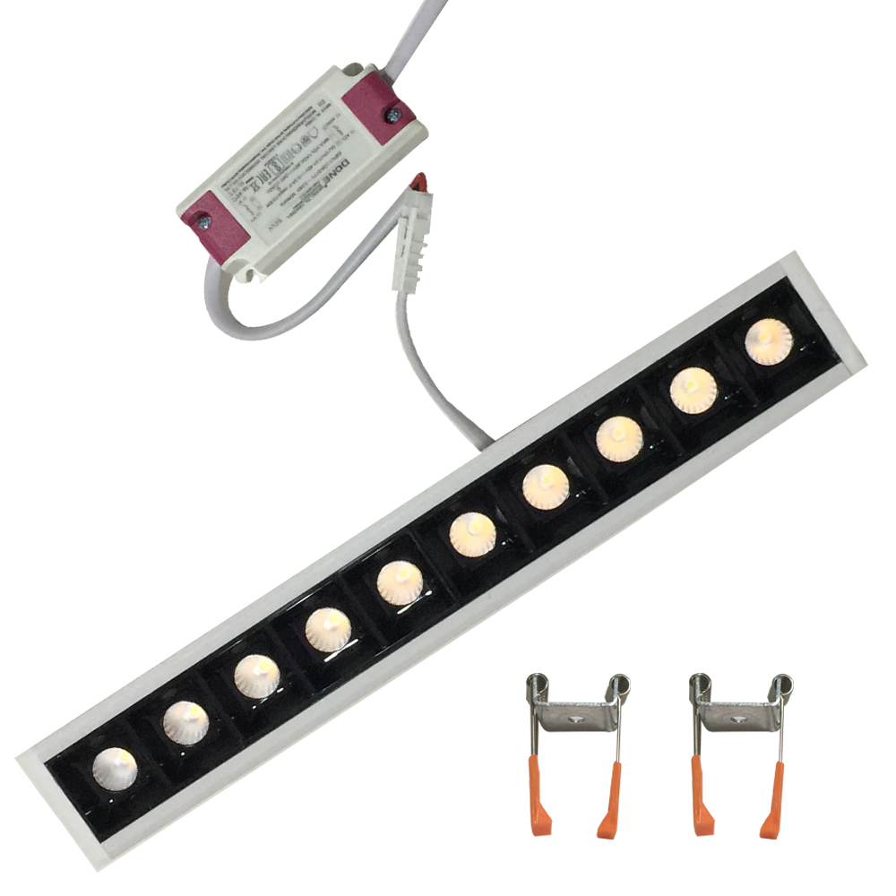 Lampara Lineal Light para Empotrar LED, 5W, 5.5&quot;(140mm), WW 3000K, Clear, 100-240Vac, IP20, 30 Grados, Incluye: Clips