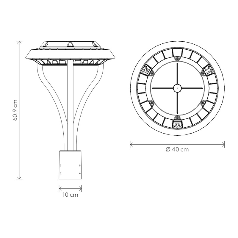 Lampara Garden Light LED, 150W, CW 6000K, 100-240Vac, Con Supresor de pico de 4KV, Base: 400mm, IP65, 90 Grados