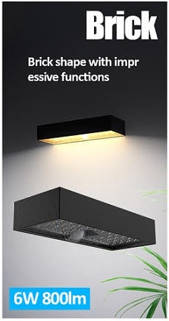 Lampara Solar LED de Pared (Aplique) de 6W con Panel Solar Integrado de 2.8W, 5.5V y Sensor de Movimiento, SMD2835 x 35pcs, WW 3000K, 140x70 Grados, Con Bateria de Litio de 11.1Wh, 3.7V, 3000mAh, IP65, Dimensiones: 230x97x42.7mm, Negro, 133Lm/W