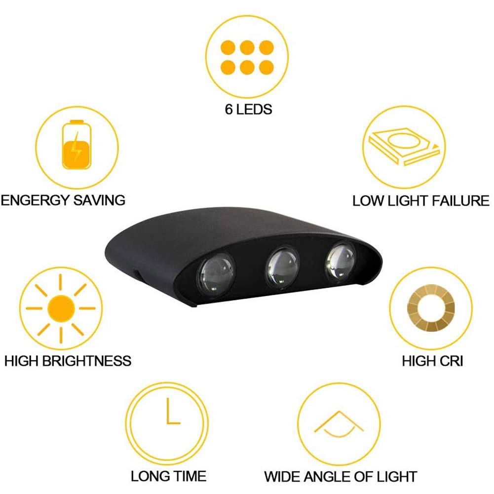 Lampara LED de Pared (Aplique), DGW-052, 12W, 12x1W, CW 6000K, 85-265Vac, IP65, Negro, 76 Grados, Dimensiones: 320x80x40mm, Material: Aluminio