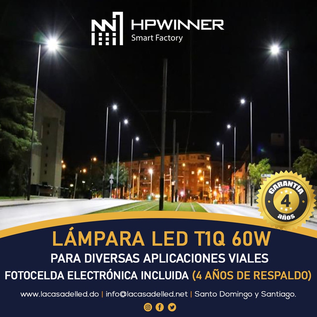 Lampara Street Light LED Modular T1Q-1 con Fotocelda Integrada, 60W, 5000K, 2219, Type II Medium, SANAN 5050, 100,000 horas de vida util, 100-277Vac, IP68, Gris