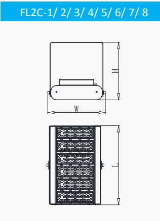 Lámpara Flood Light LED Modular FL2C-5, 300W, 5 Módulos, WW 3000K, M33A-VCA (1x63pcs), 1325, 25 Grados, SANAN 3030, 72,000 horas de vida útil, 100-277Vac, IP68, Gris