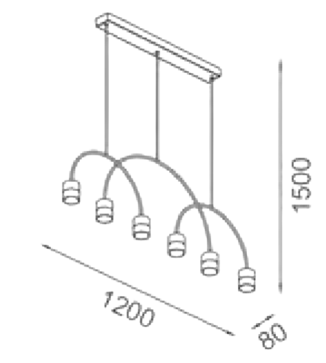 Lámpara LED Decorativa Colgante, DG50116P, 42W, NW 4000K, 85-265Vac, Dimensiones: 1200x1500mm, IP20, Negro con Rose Gold