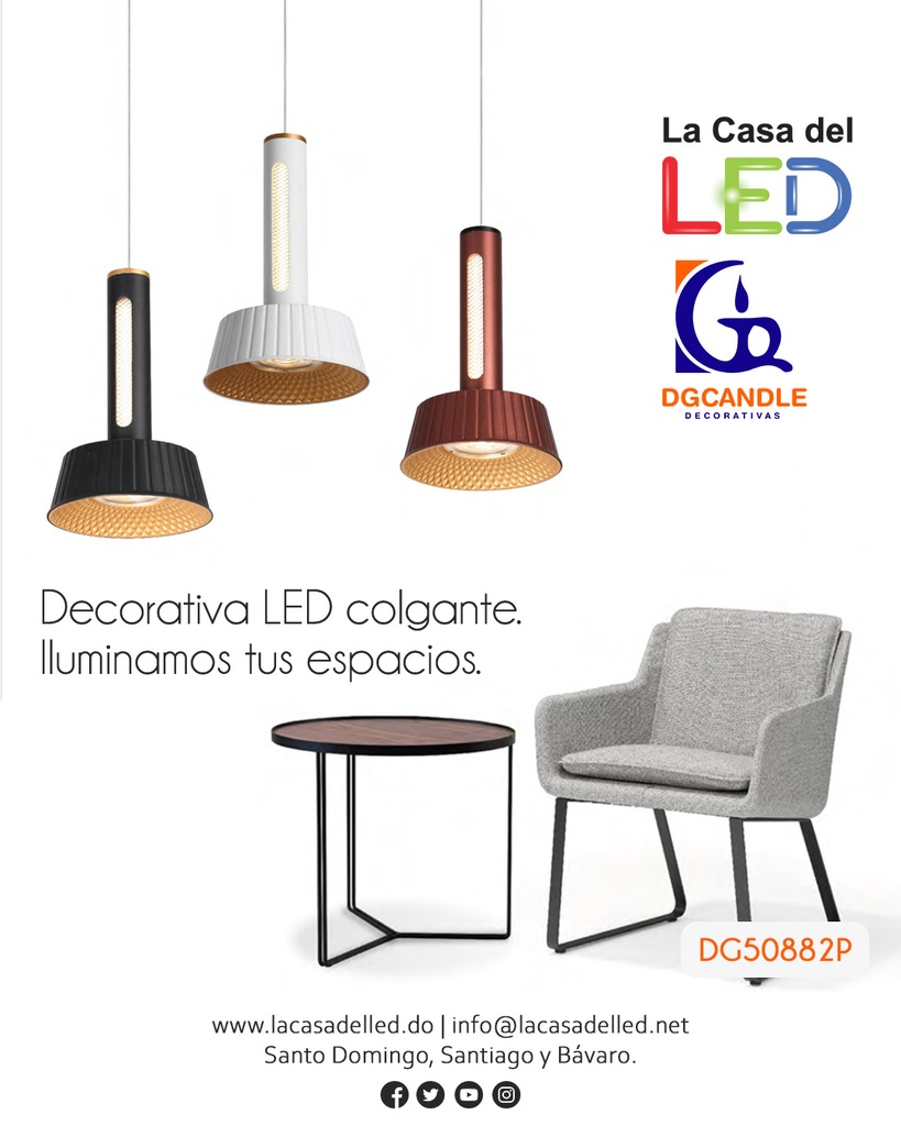 Lámpara LED Decorativa Colgante, DG50882P, 8W, NW 4000K, 85-265Vac, Dimensiones: Φ150x1500mm, IP20, Rose Gold con Negro