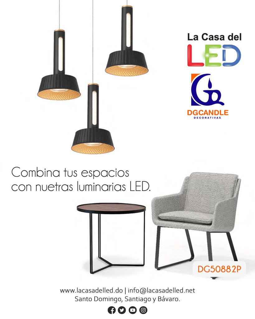 Lámpara LED Decorativa Colgante, DG50882P, 8W, NW 4000K, 85-265Vac, Dimensiones: Φ150x1500mm, IP20, Rose Gold con Negro