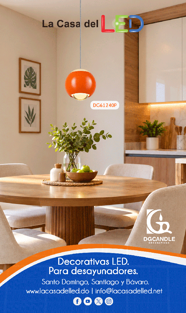 Lámpara LED Decorativa Colgante, DG61240P, 7W, NW 4000K, 85-265Vac, Dimensiones: Φ94x1500mm, IP20, Naranja