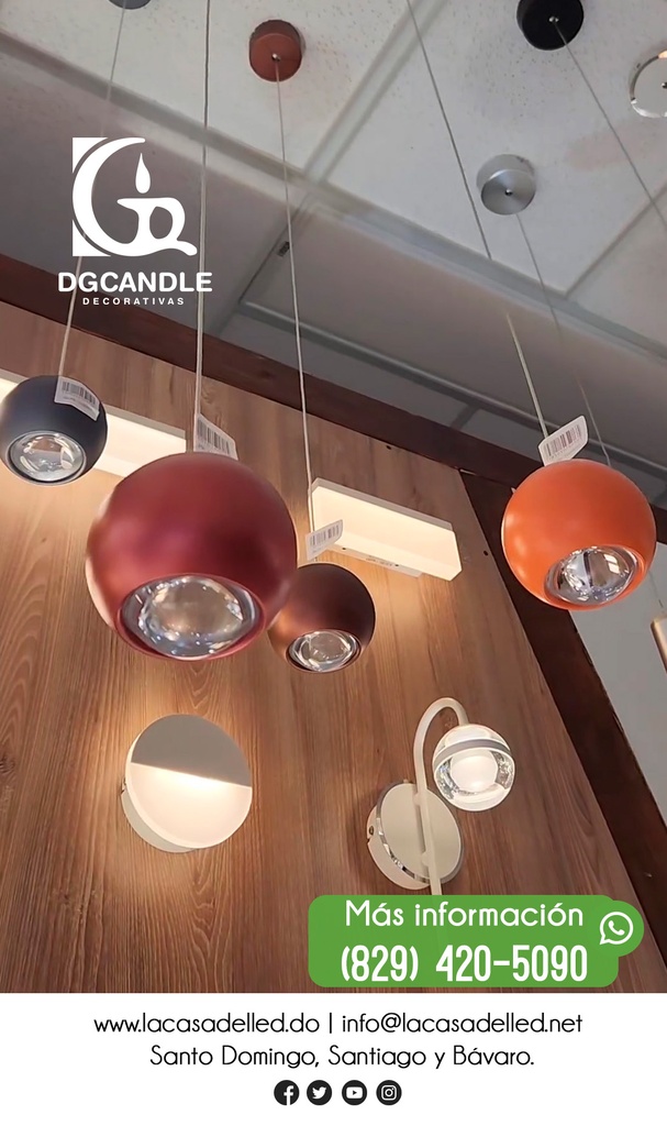Lámpara LED Decorativa Colgante, DG61240P, 7W, NW 4000K, 85-265Vac, Dimensiones: Φ94x1500mm, IP20, Naranja