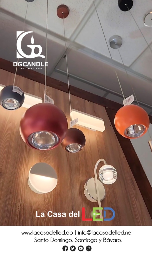 Lámpara LED Decorativa Colgante, DG61240P, 7W, NW 4000K, 85-265Vac, Dimensiones: Φ94x1500mm, IP20, Naranja