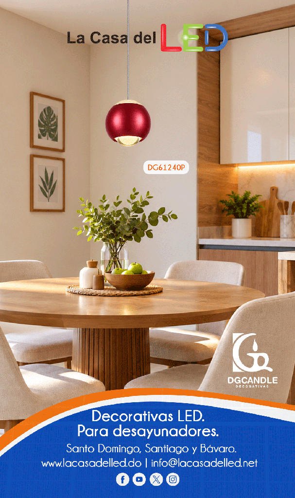 Lámpara LED Decorativa Colgante, DG61240P, 7W, NW 4000K, 85-265Vac, Dimensiones: Φ94x1500mm, IP20, Rojo Vino