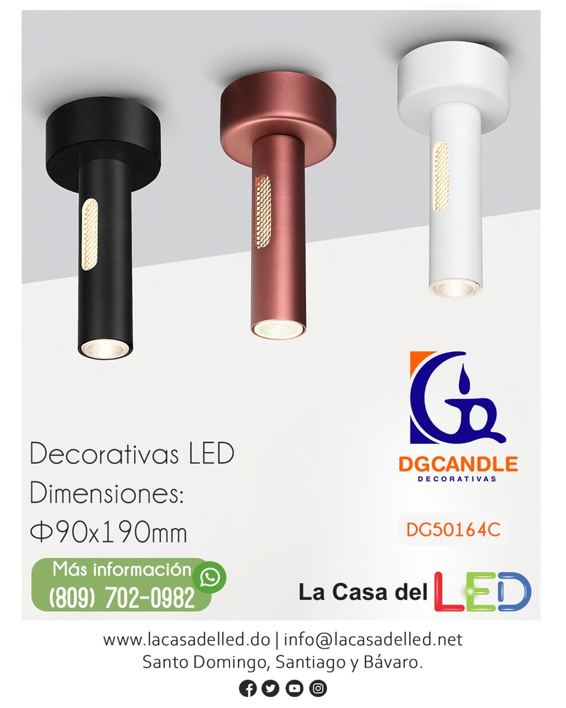 Lámpara LED Decorativa de Superficie, DG50164C, 5W, NW 4000K, 85-265Vac, Dimensiones: Φ90x190mm, IP20, Blanco
