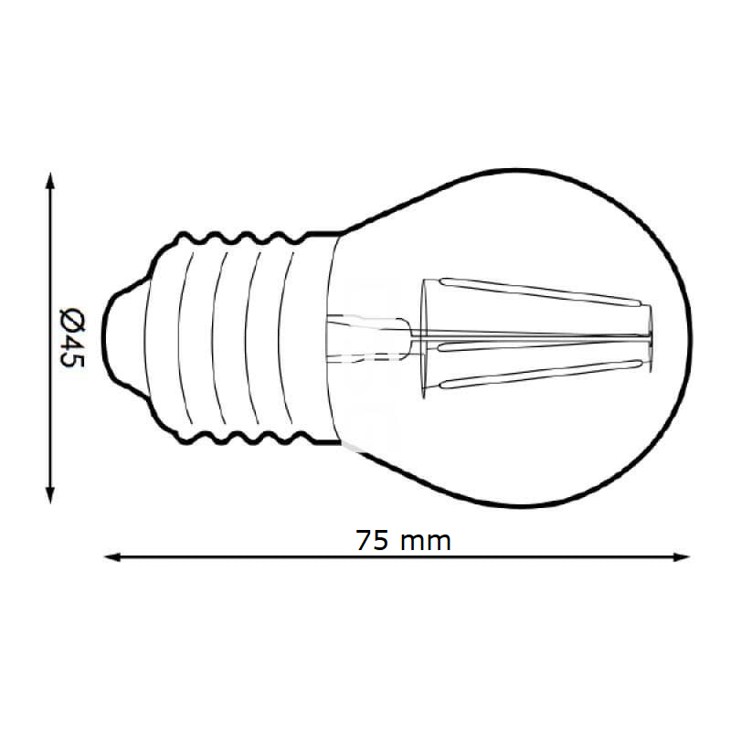 Bombilla de Filamento Vintage, Tipo G45, 2W, 2700K, E27, Clear, 110-130Vac, Dimensiones: 45x75mm, IP20, 360 Grados