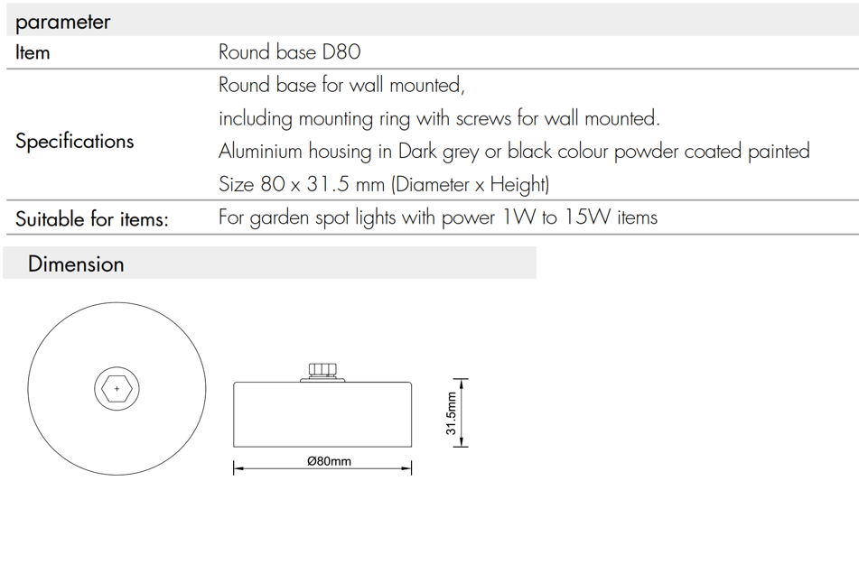 Base Circular p/Poste, Dimensiones: 80x31.5mm, Gris Oscuro