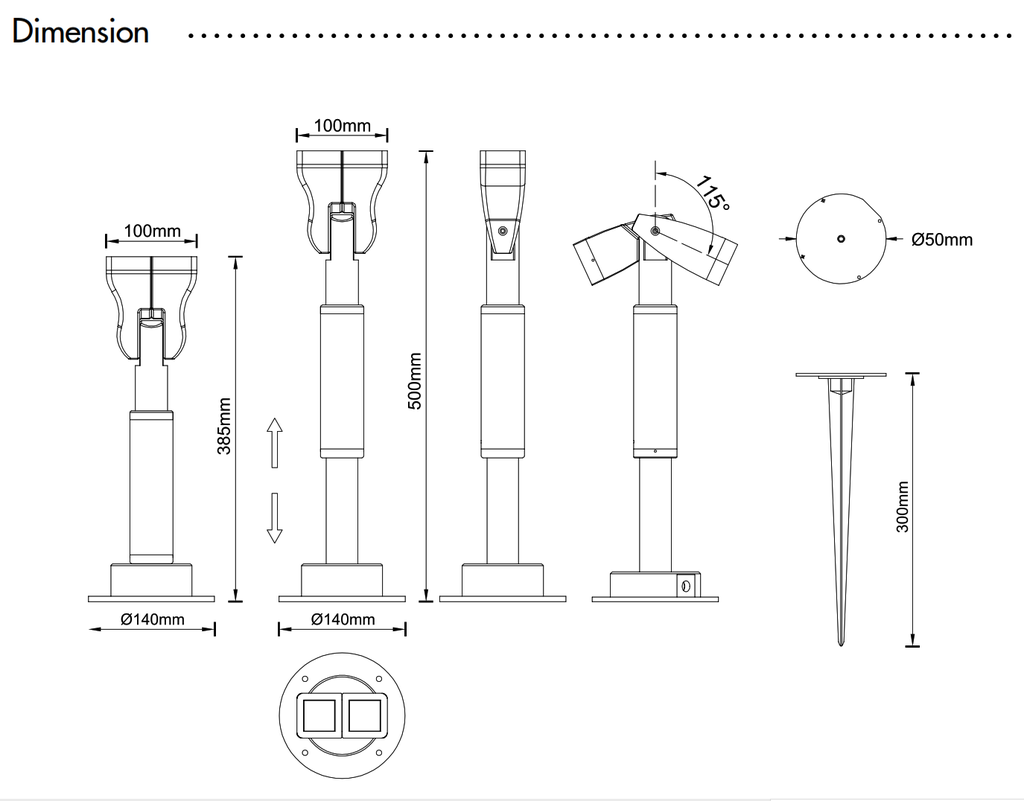 Bolardo LED, 15W, WW 3000K, 100-265Vdc, IP65, 25 Grados, Diámetro: 140mm, Gris Oscuro, Material: Aluminio