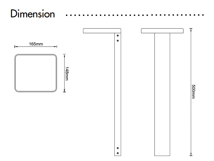 Bolardo LED, 7W, WW 3000K, 100-265Vac, 30x120 Grados Dimensiones: 60x600mm, Material: Aluminio, IP65, Negro