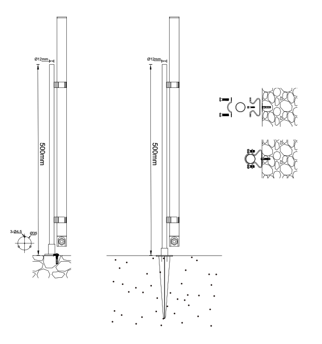 Kit de 2 Poste tipo extensión de 500mm con estaca de 165mm, Material: Aluminio, Gris Oscuro