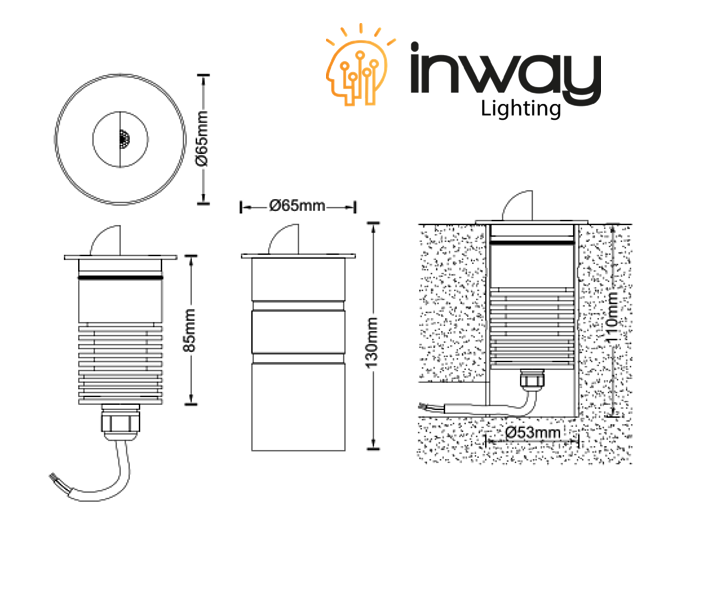 Lámpara Empotrable de Exterior con Cover, 6W, WW 3000K, 100-265Vac, IP67, 36 Grados, Dimensiones: Ø65x85mm, Material: Acero Inoxidable 316