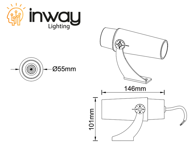 Reflector COB LED, 8W, WW 3000K, 100-265Vdc, IP67, 25 Grados, Diámetro: 55mm, Gris Oscuro, Material: Aluminio