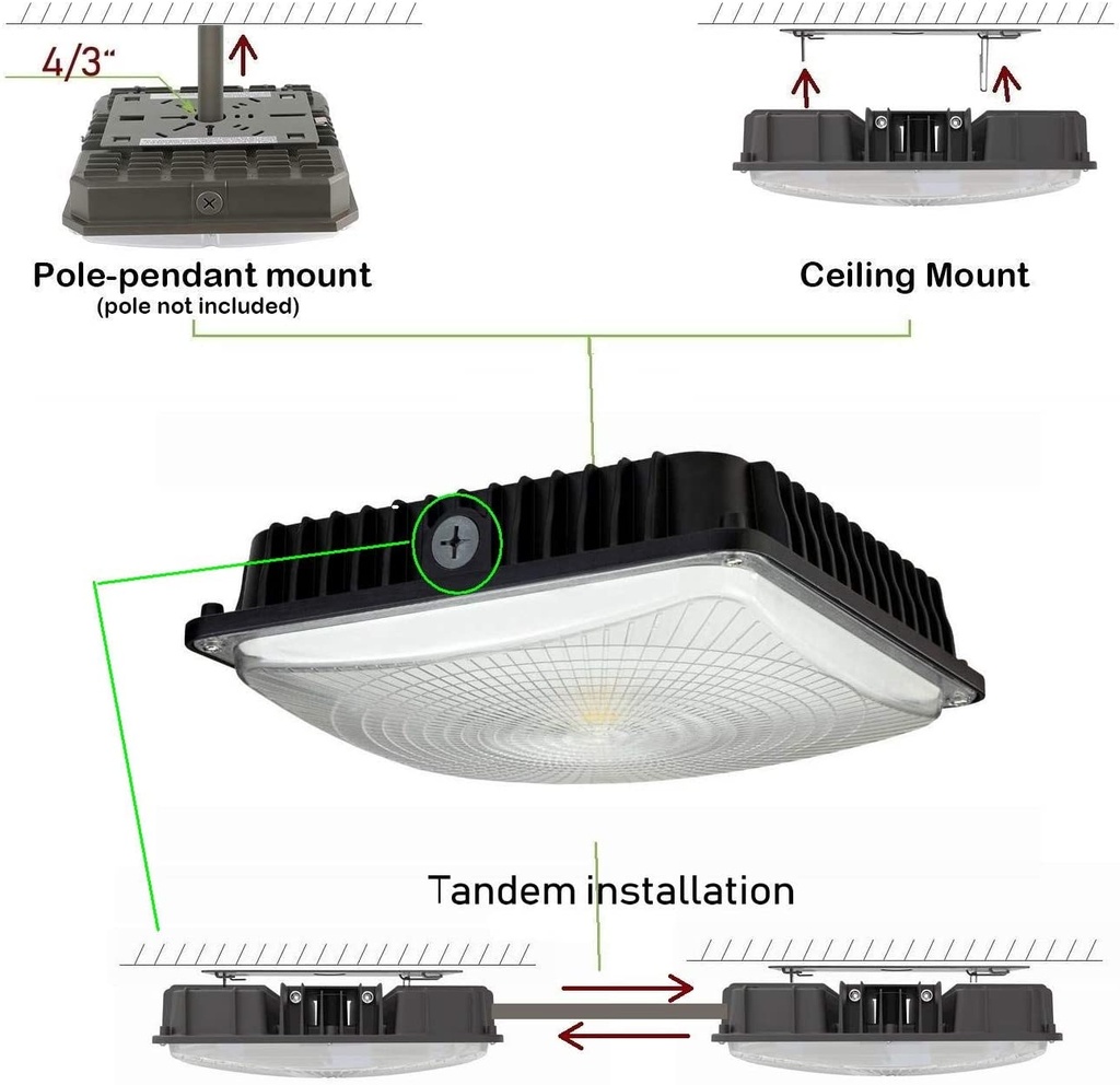 Lampara Canopy de Emergencia LED SMD, 15W, CW 5000K, 100-277Vac, 130 Grados, IP65, Bronce, 130Lm/W