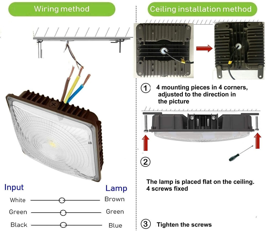 Lampara Canopy de Emergencia LED SMD, 15W, CW 5000K, 100-277Vac, 130 Grados, IP65, Bronce, 130Lm/W