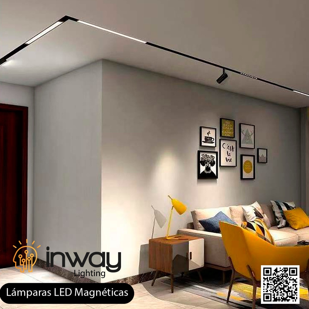 Lámpara Lineal Magnética LED p/Riel de 20mm de ancho con Divisiones, 24W, 17.16&quot;(436mm), NW 4000K, 48Vdc, Instalación: Empotrar o Superficie, 24 Grados, Negra