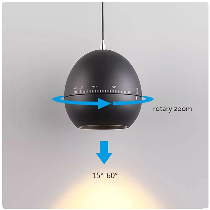 Lámpara Colgante Magnética LED tipo p/Riel de 20mm de ancho, 7W, NW 4000K, 48Vdc, Diámetro: 100mm, Instalación: Empotrar o Superficie, 10-55 Grados, Negra