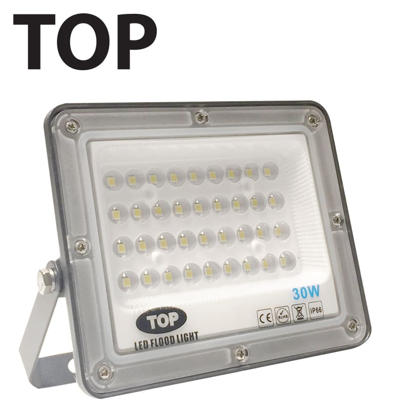 Lámpara Flood Light SMD TOP, 30W, WW 3000K, 100-265Vac, IP65, 120 Grados, Negra, Dimensiones: 123x148x24mm