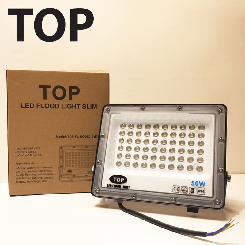 Lámpara Flood Light SMD TOP, 50W, CW 6000K, 100-265Vac, IP65, 120 Grados, Negra, Dimensiones: 160x205x26mm